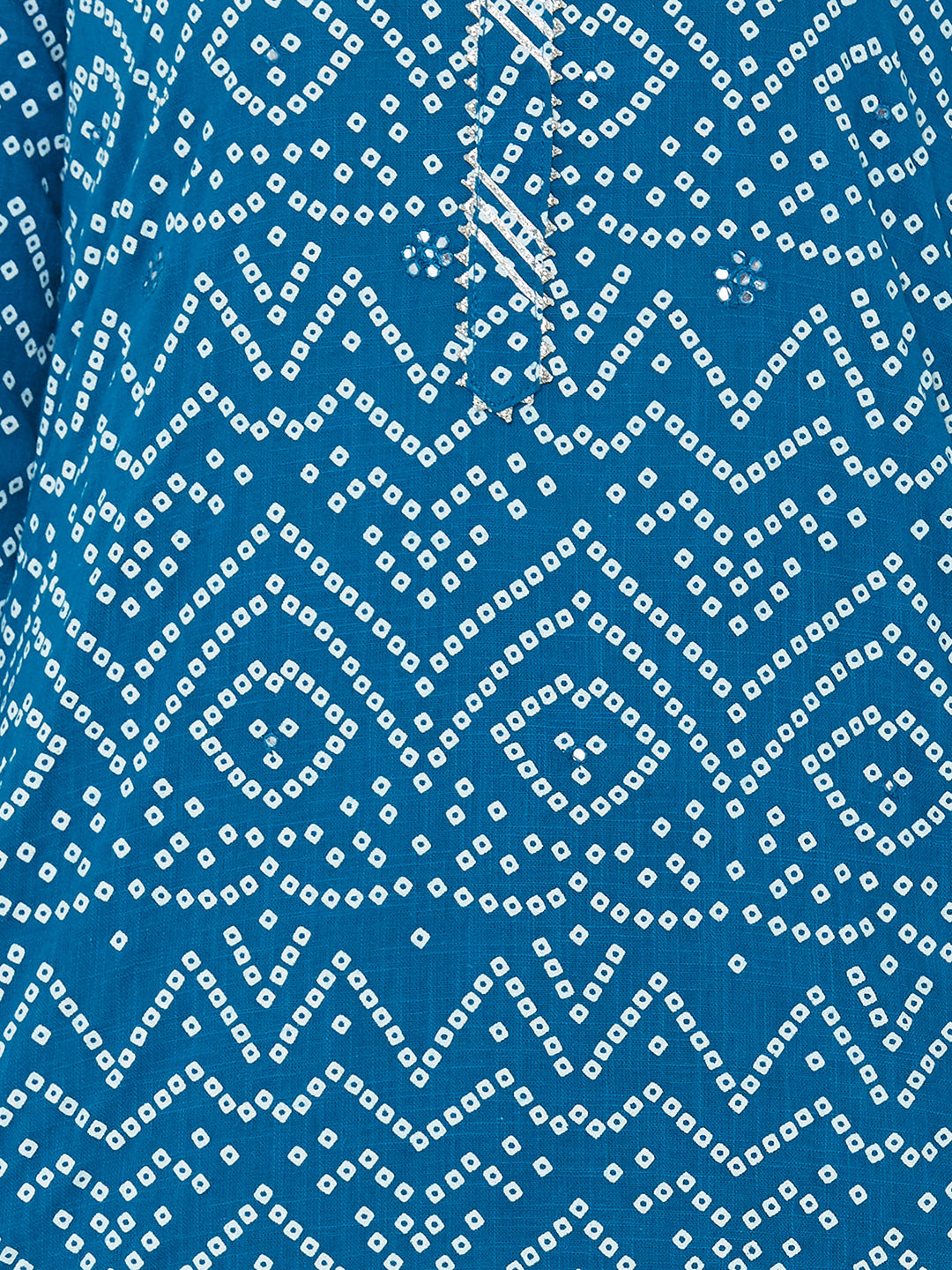 Bandhani printed Kurta, solid palazzo with mask - Turquoise