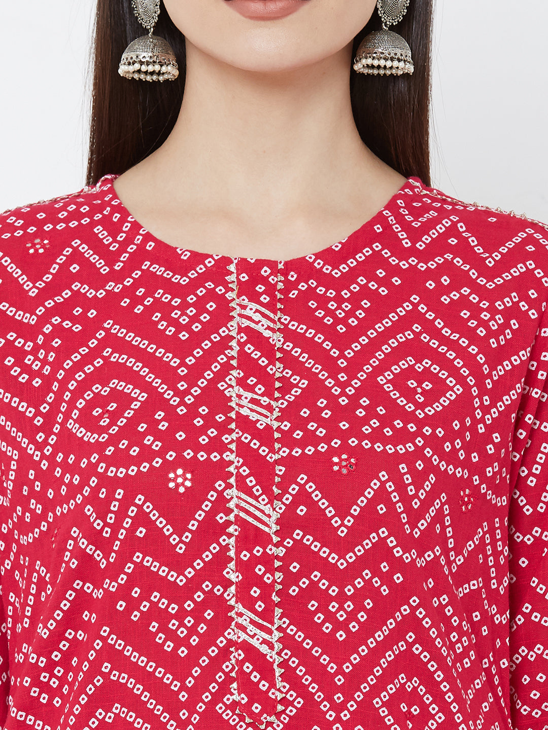 Bandhani printed Kurta, solid palazzo with mask - Pink