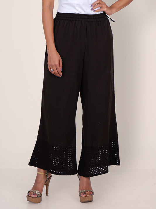 Resham Hakoba Cutwork Cotton Palazzo Pants - Dark Stone Grey