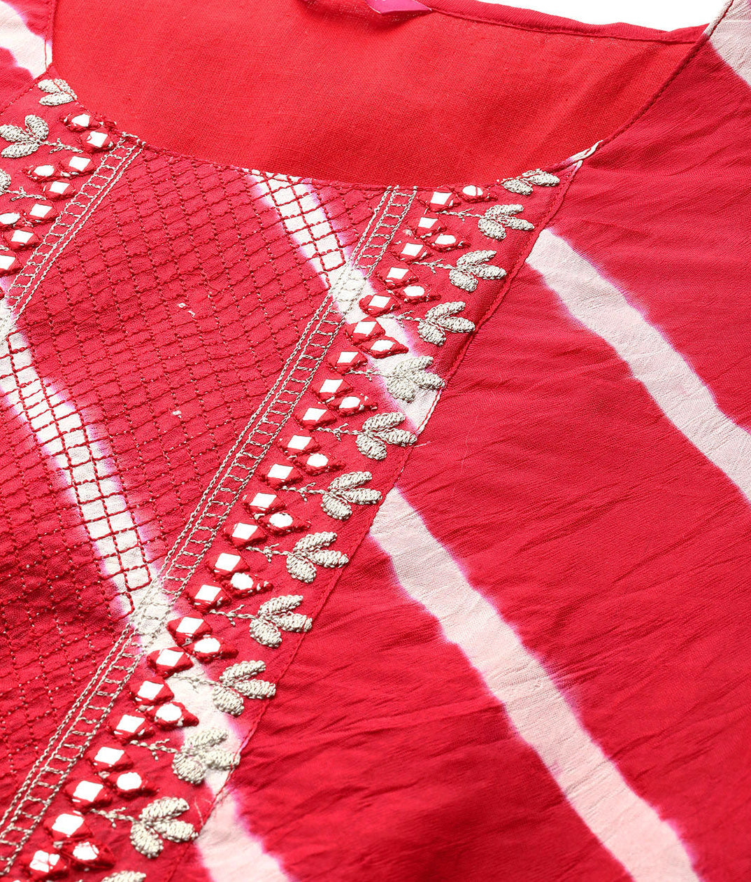 Leheriya Printed & Embroidered Kurta - Red