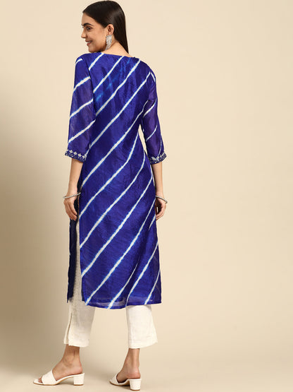 Leheriya Printed & Embroidered Kurta - Purple