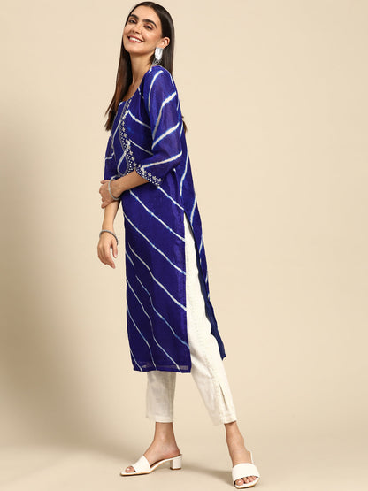 Leheriya Printed & Embroidered Kurta - Purple