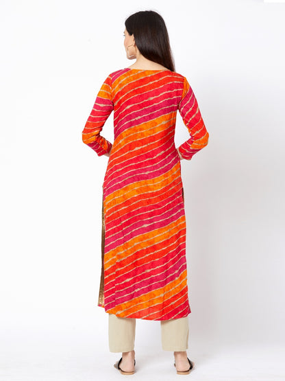 Multi Color Foil Lehariya Printed Kurta