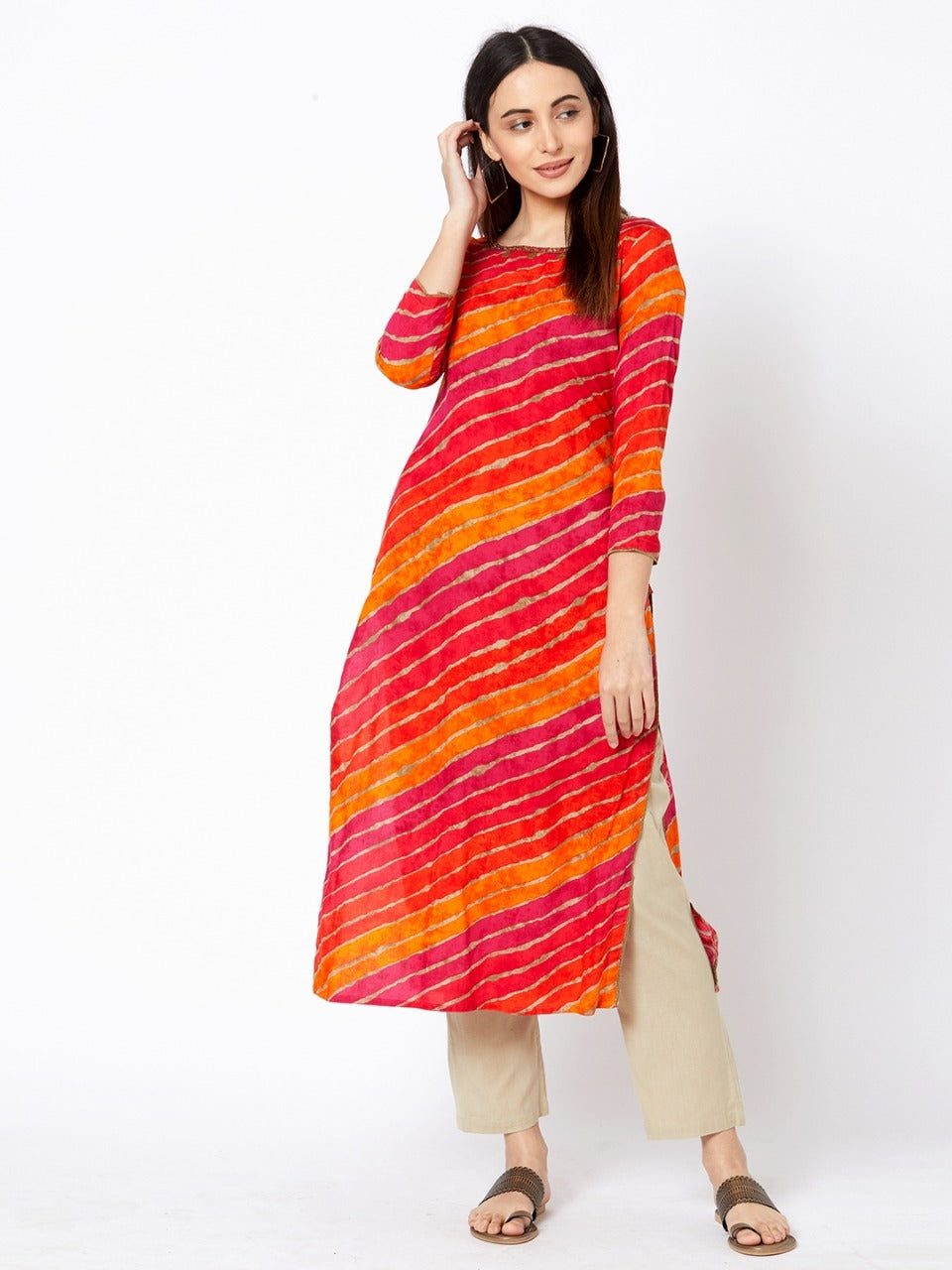 Multi Color Foil Lehariya Printed Kurta