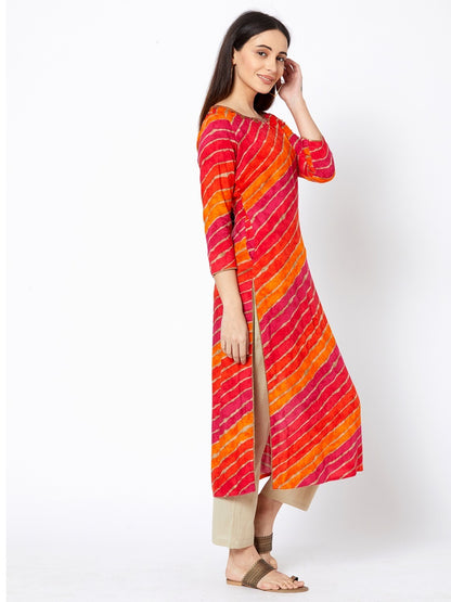 Multi Color Foil Lehariya Printed Kurta