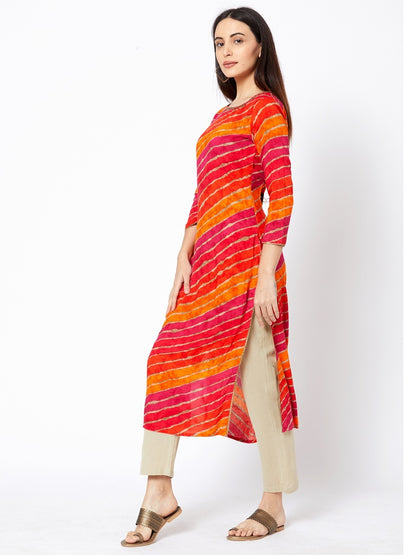 Multi Color Foil Lehariya Printed Kurta