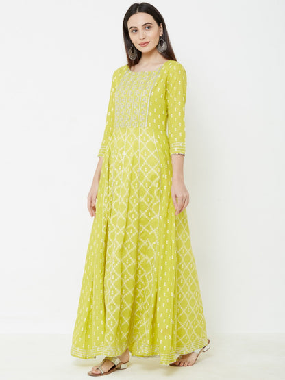 Silver Zari Embroidered & Gota Embellished Multi Panelled Maxi – Chartreuse Green